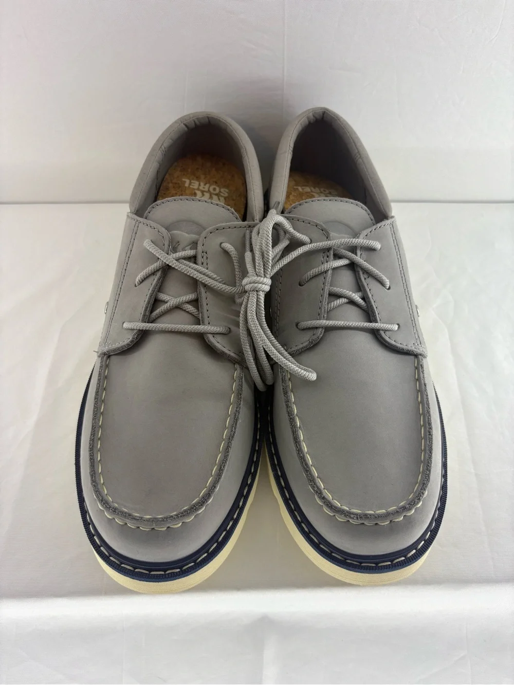 Sorel Slabtown 62 Mariner Gray and Navy Men's Boat Shoes size 12 NEW